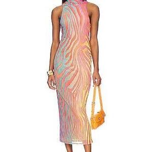 AFRM Serenity Midi Dress in Multi Color Zebra in Pink